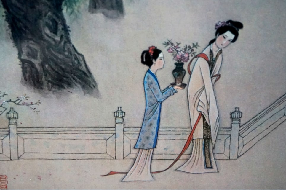 Mid 20th Century Chinese Figurative Garden Scene Watercolor Paintings, Framed - a Pair - 10