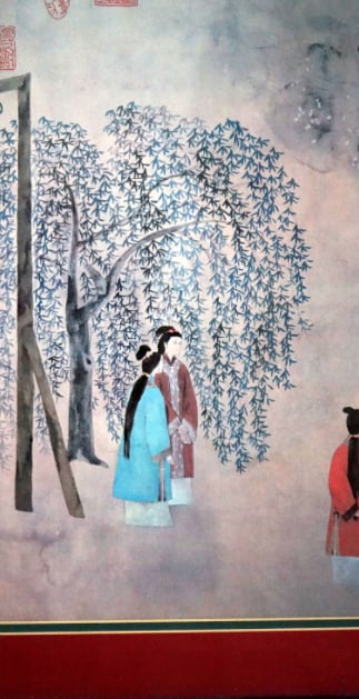 Mid 20th Century Chinese Figurative Garden Scene Watercolor Paintings, Framed - a Pair - 12