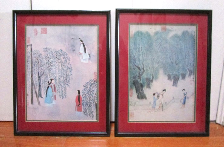 Mid 20th Century Chinese Figurative Garden Scene Watercolor Paintings, Framed - a Pair - 13