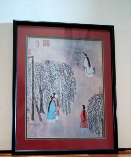 Mid 20th Century Chinese Figurative Garden Scene Watercolor Paintings, Framed - a Pair - 2