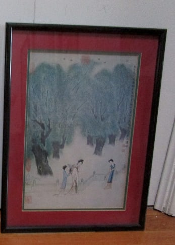 Mid 20th Century Chinese Figurative Garden Scene Watercolor Paintings, Framed - a Pair - 3