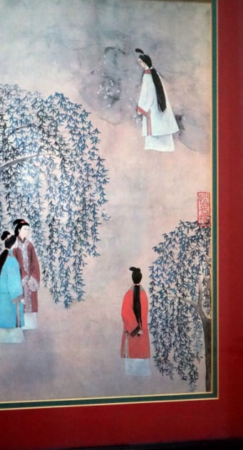 Mid 20th Century Chinese Figurative Garden Scene Watercolor Paintings, Framed - a Pair - 4