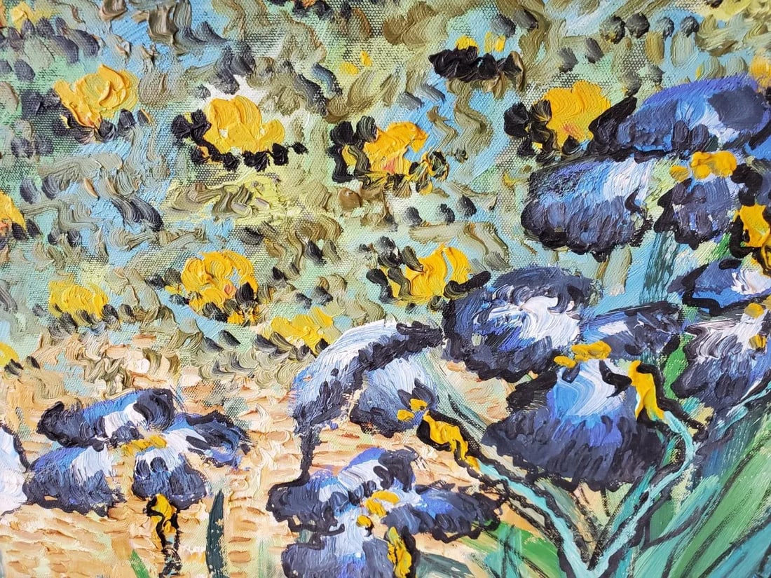 1980s Post-Impressionist Style Floral Still Life Oil Painting of Water Lillies and an Iris - 5