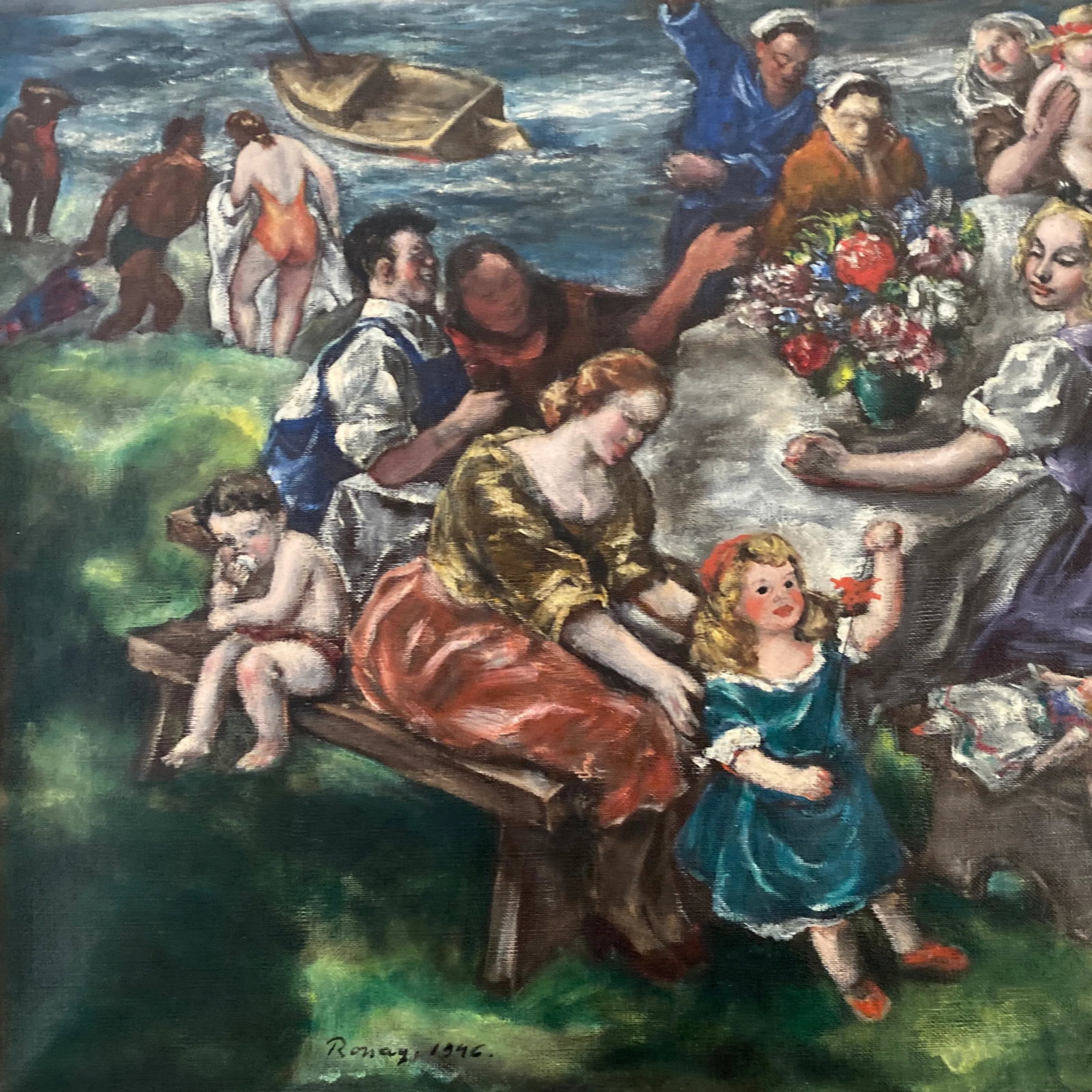 1946 Expressionist Modern Figurative Oil Painting on Canvas, Framed - 6