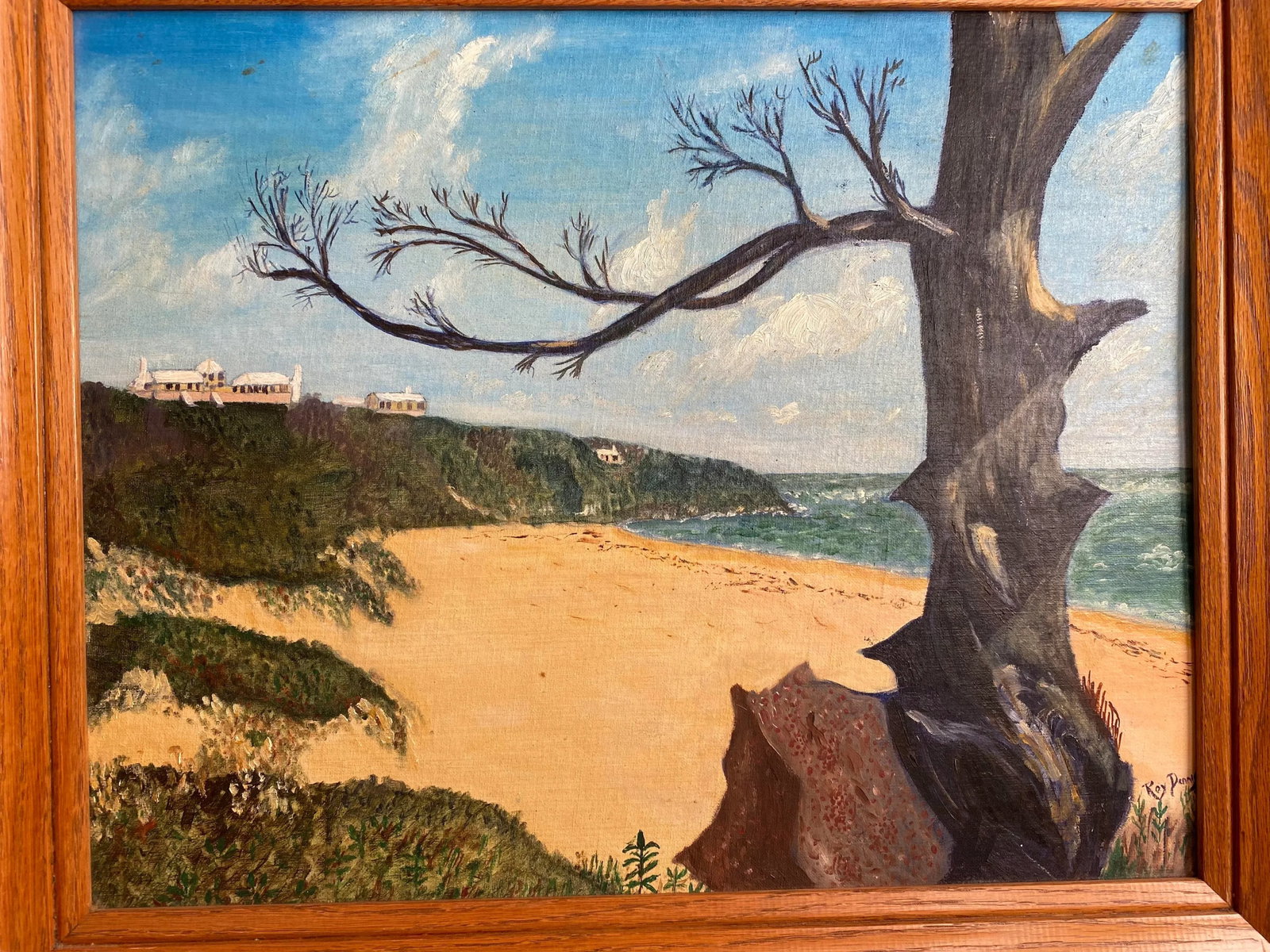 Mid 20th Century Bahama Beach Scene Oil Painting, Framed - 2