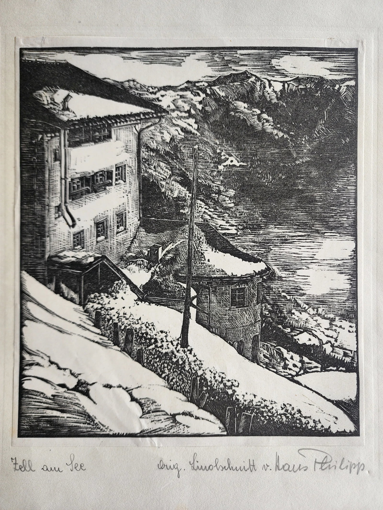 Mid 20th Century Set of 3 Linocut Prints depicting Scenes of Zell Am See Austria by Hans Philipp - 2