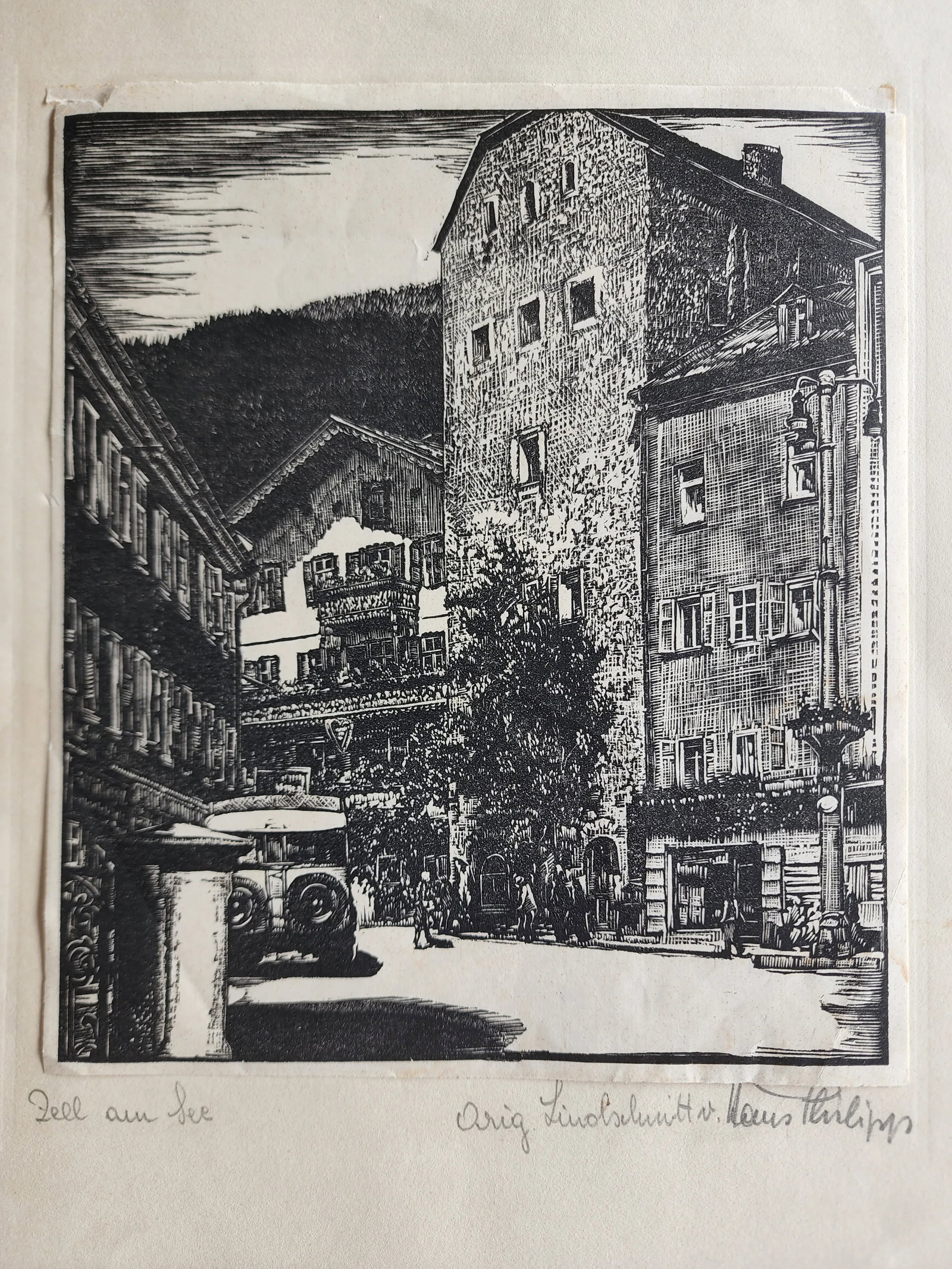 Mid 20th Century Set of 3 Linocut Prints depicting Scenes of Zell Am See Austria by Hans Philipp - 4
