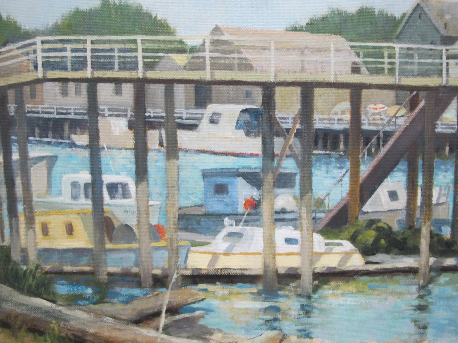 Dale Goss Waterfront Boat Scene Signed Framed Pacific Nw Oil Painting - 2