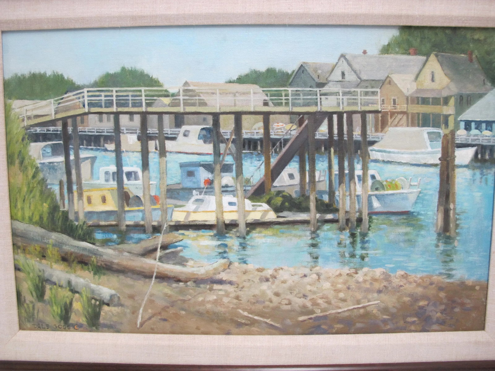 Dale Goss Waterfront Boat Scene Signed Framed Pacific Nw Oil Painting - 4