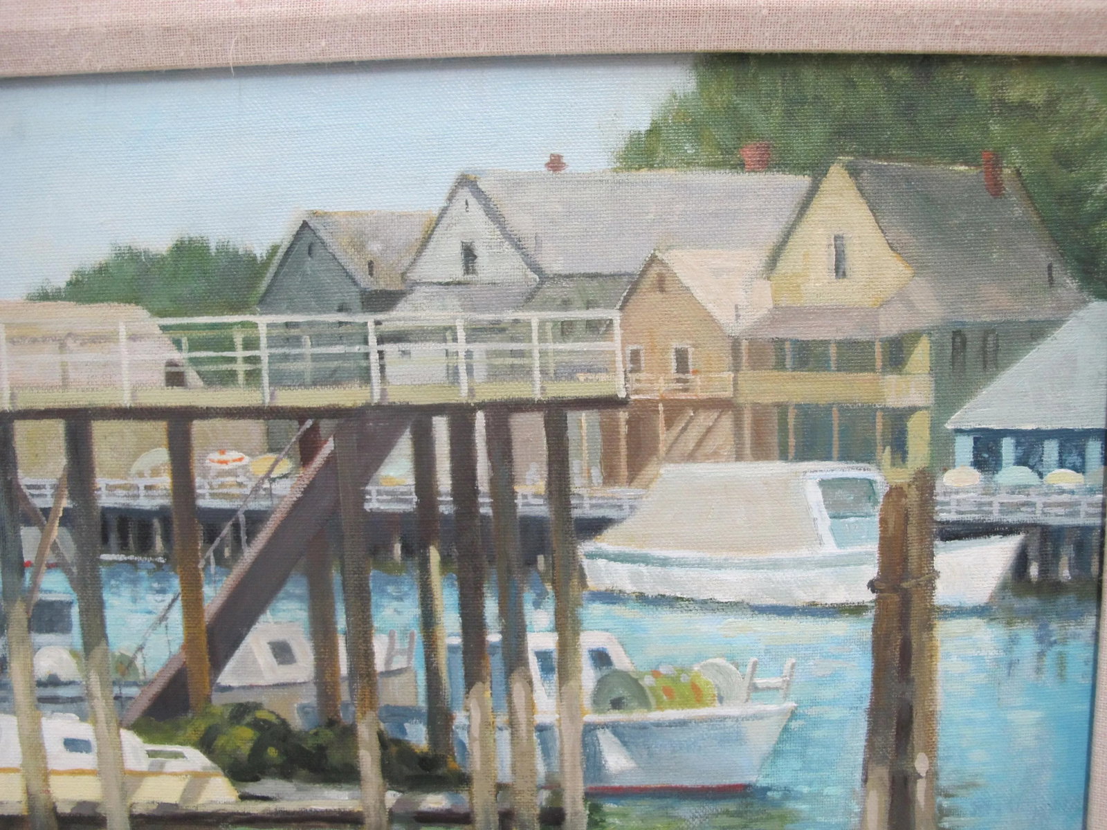 Dale Goss Waterfront Boat Scene Signed Framed Pacific Nw Oil Painting - 5