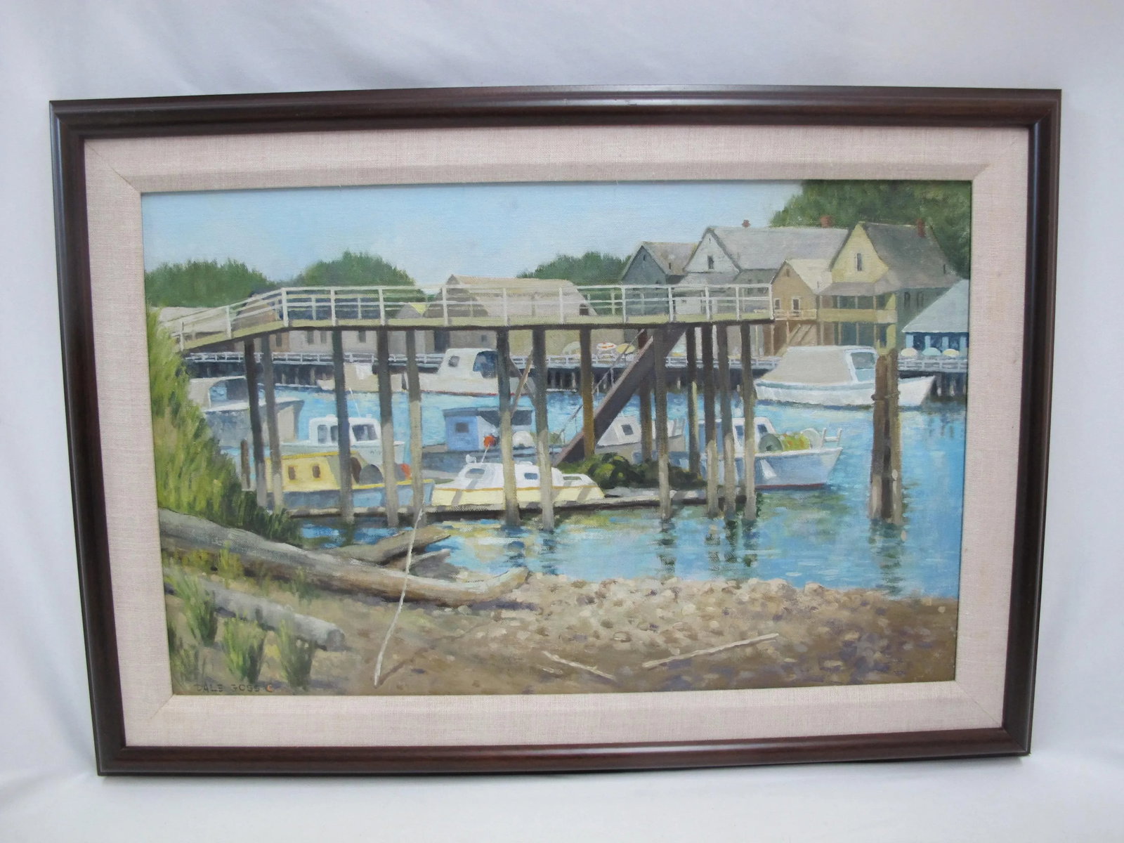 Dale Goss Waterfront Boat Scene Signed Framed Pacific Nw Oil Painting - 7