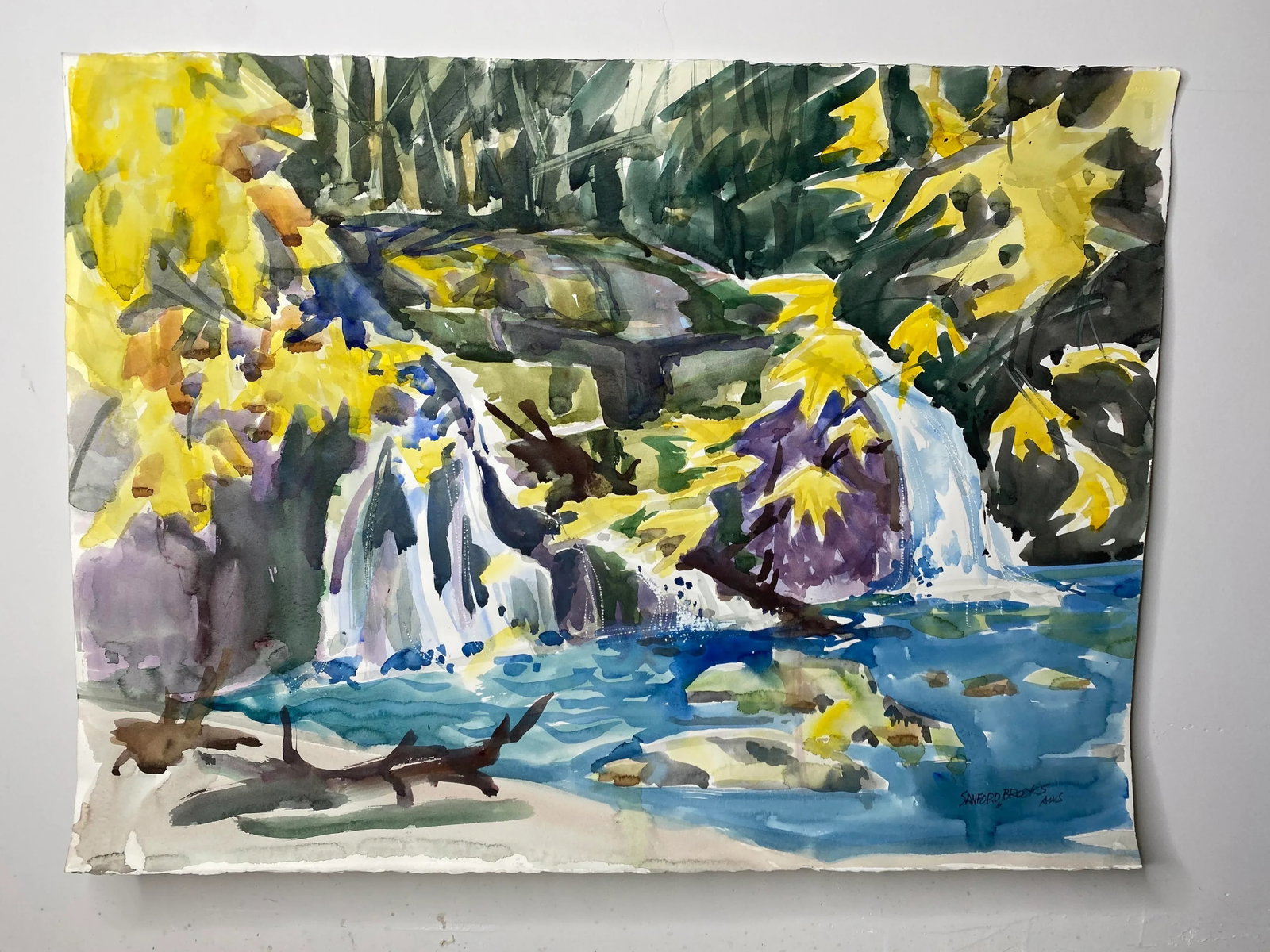 Late 20th Century Forest Landscape with Waterfall Watercolor Painting by Sanford Brooks - 8