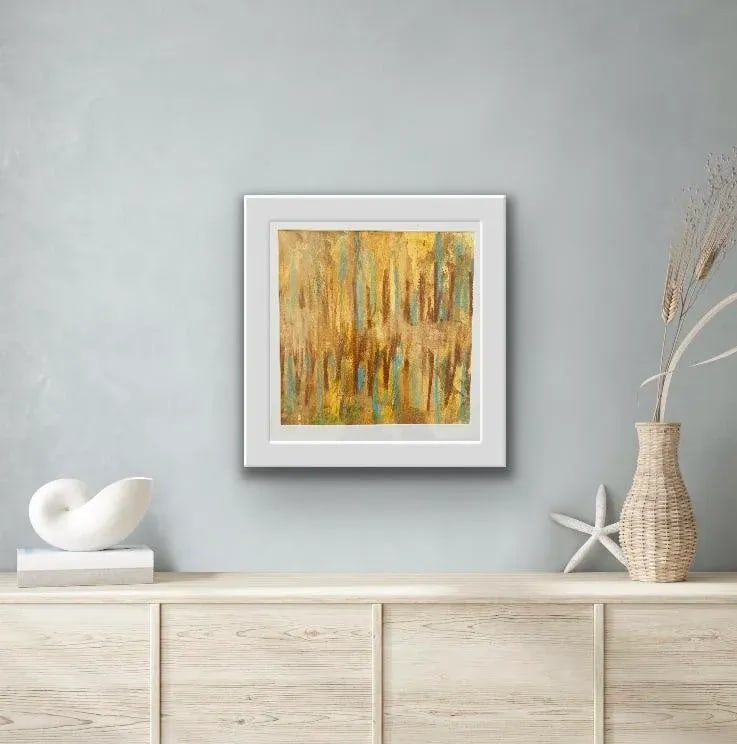 Summer Grass Contemporary Original Abstract Landscape Mixed-Media Drawing by Stephanie Cate, Frame - 2