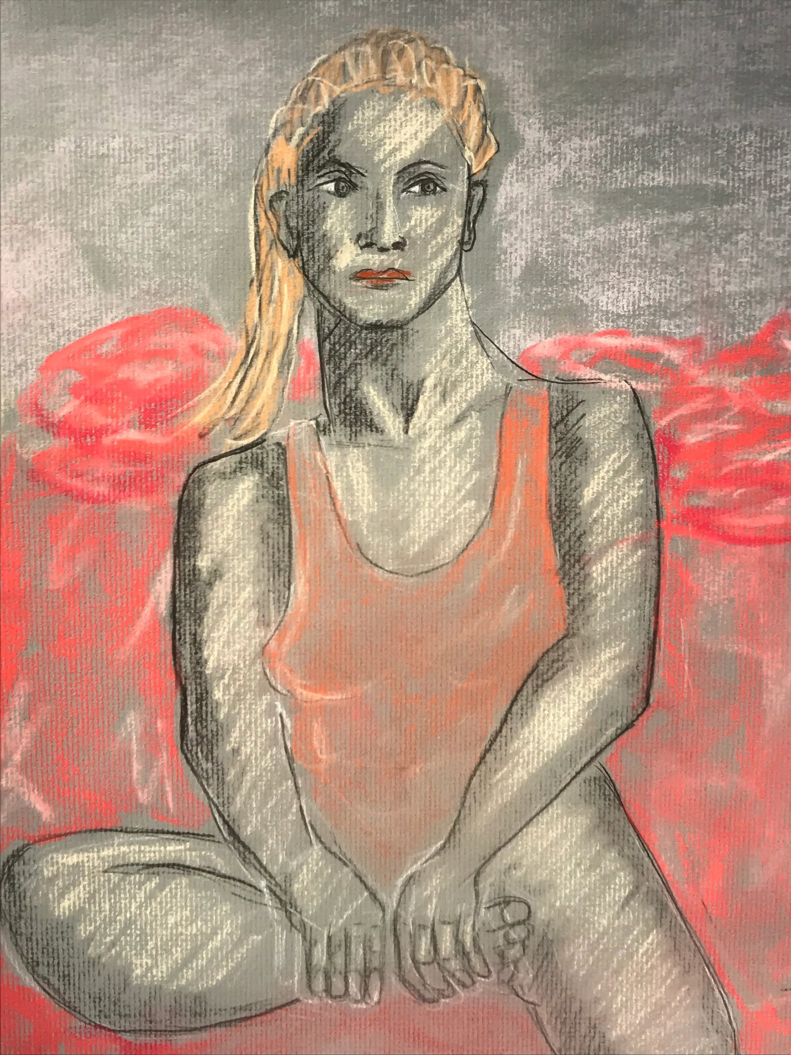 1990s Expressionist Portrait Pastel Drawing of a Sicilian Girl Signed Banfield, Framed - 2
