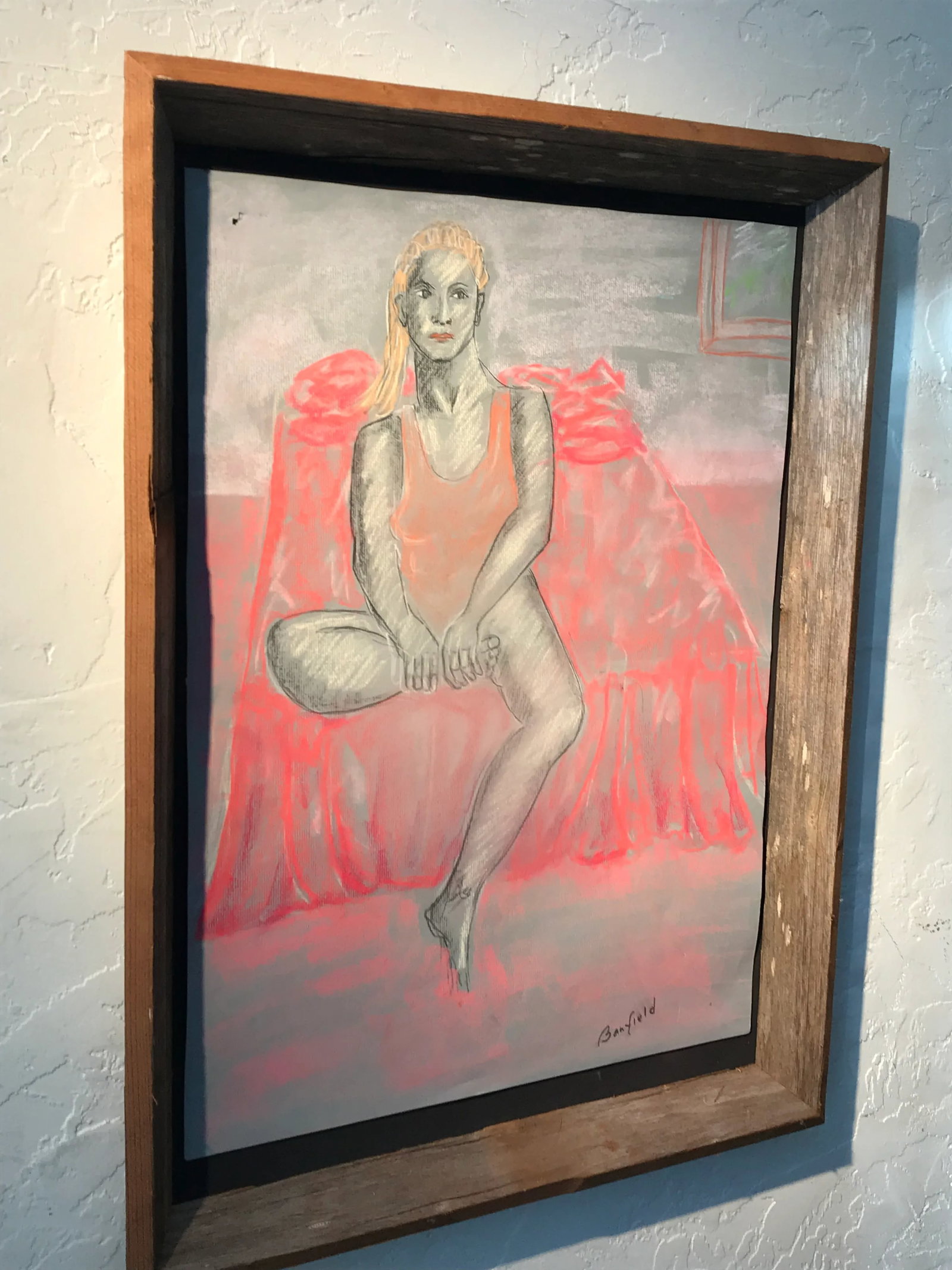 1990s Expressionist Portrait Pastel Drawing of a Sicilian Girl Signed Banfield, Framed - 3