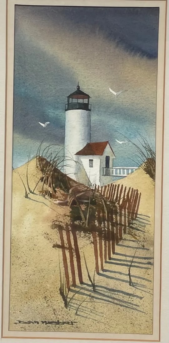 Vintage Donald Allen Mosher 'Rockport Lighthouse' Painting - Straitsmouth Light? - 3