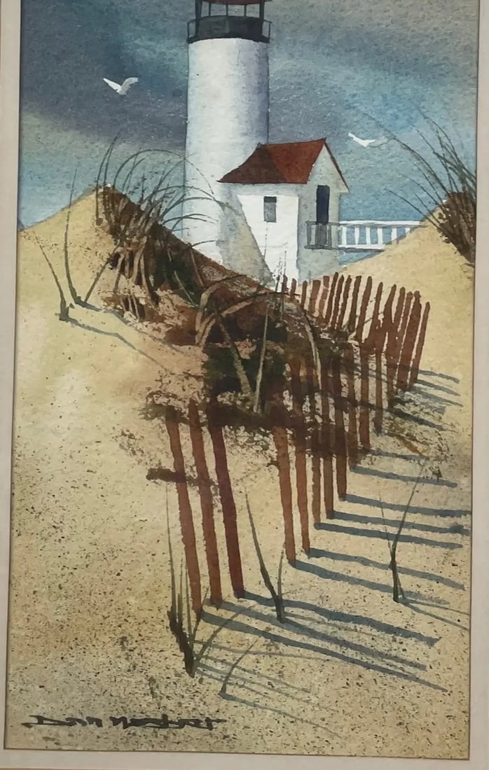 Vintage Donald Allen Mosher 'Rockport Lighthouse' Painting - Straitsmouth Light? - 7