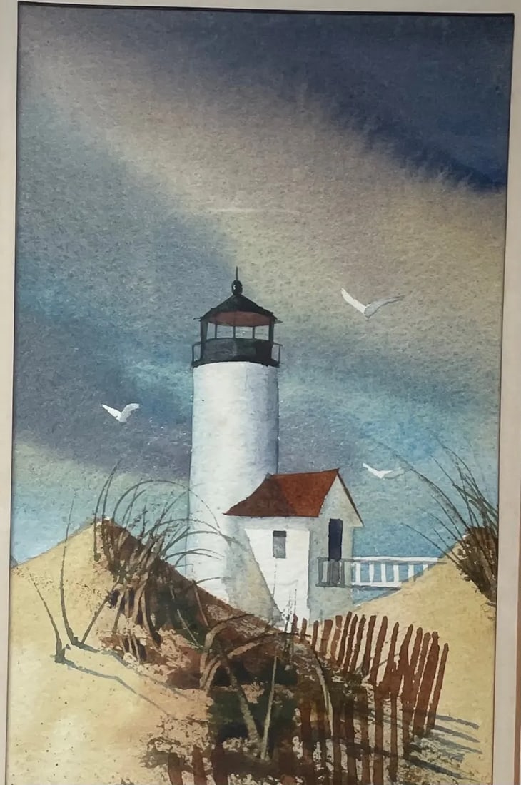 Vintage Donald Allen Mosher 'Rockport Lighthouse' Painting - Straitsmouth Light? - 8