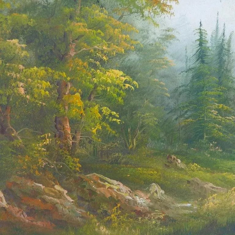 1970s Forest Landscape Oil Painting on Canvas by Irene Cafieri - 2