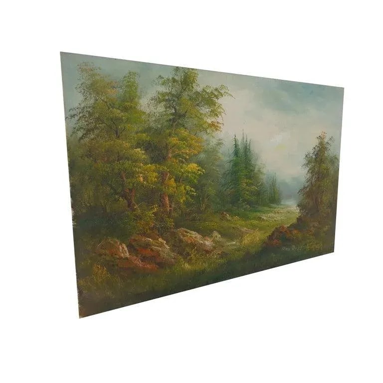 1970s Forest Landscape Oil Painting on Canvas by Irene Cafieri - 3