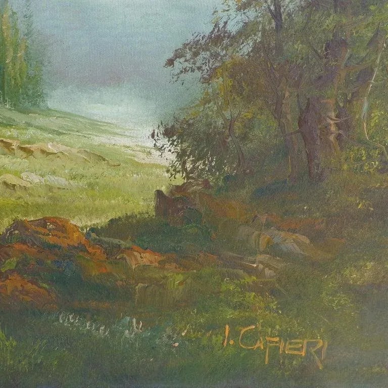 1970s Forest Landscape Oil Painting on Canvas by Irene Cafieri - 5