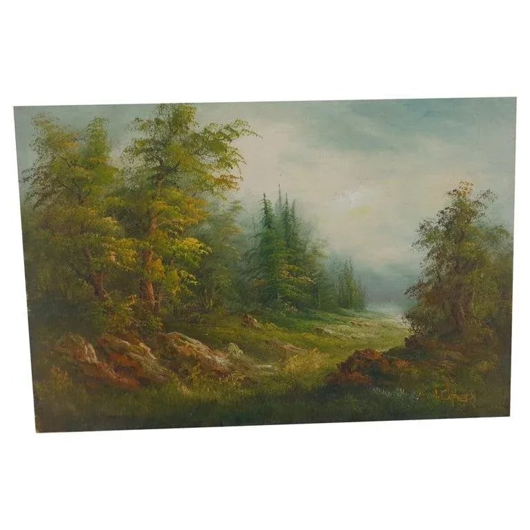 1970s Forest Landscape Oil Painting on Canvas by Irene Cafieri - 8