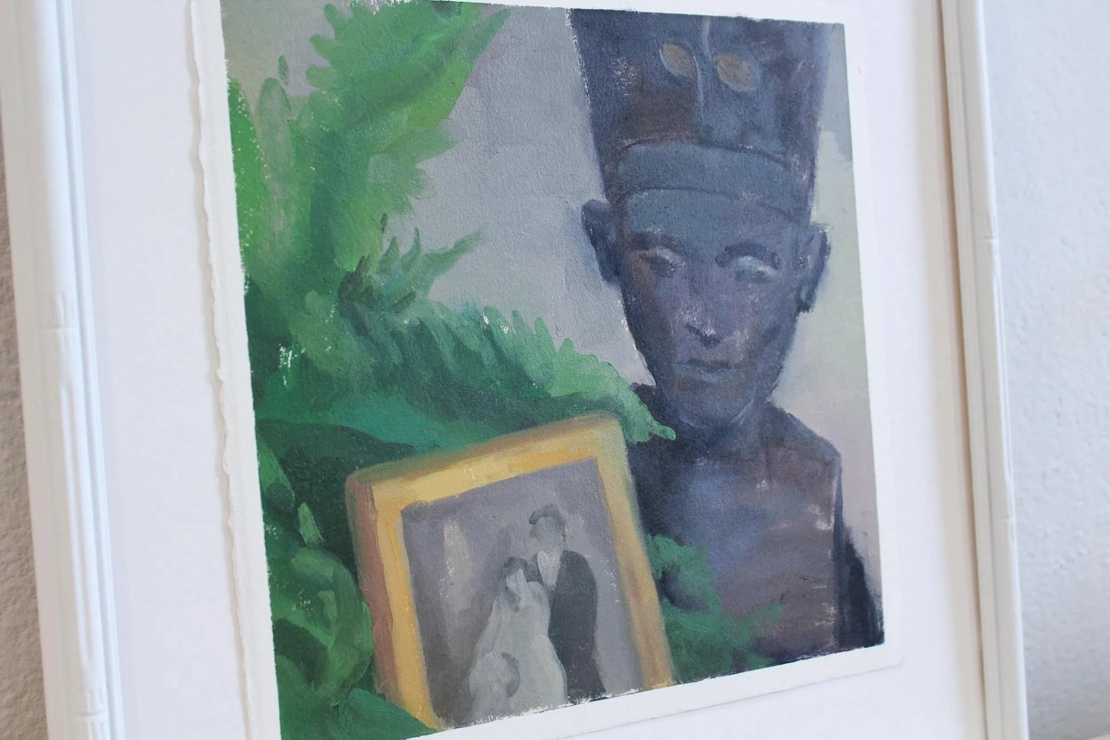 Nefertiti Bust Contemporary Still Life Oil Painting on Paper by Michelle Farro - 4