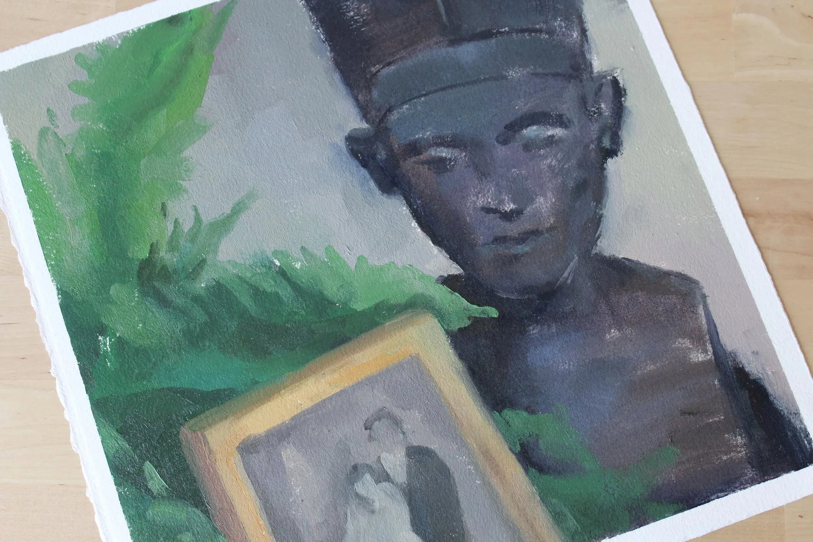 Nefertiti Bust Contemporary Still Life Oil Painting on Paper by Michelle Farro - 5