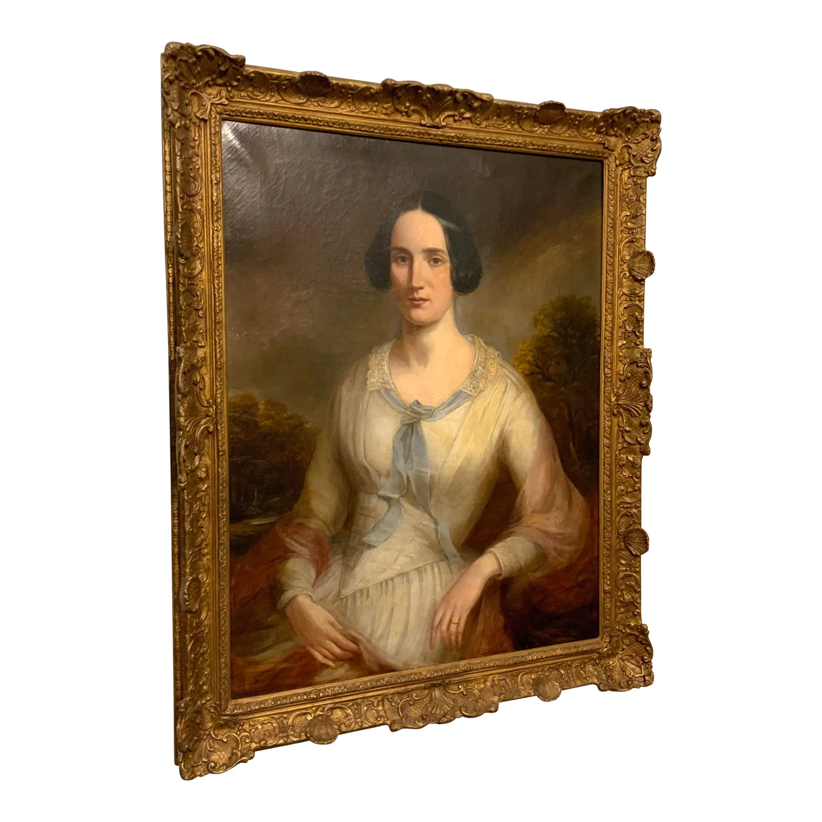 Antique Victorian Portrait of a Woman Oil Painting: Elegant Antique Victorian Portrait of a Woman Oil Painting, ornate gold wood frame, circa late 1800's Condition: Alterations: Original Condition Unaltered Imperfections: Some Imperfections Condition