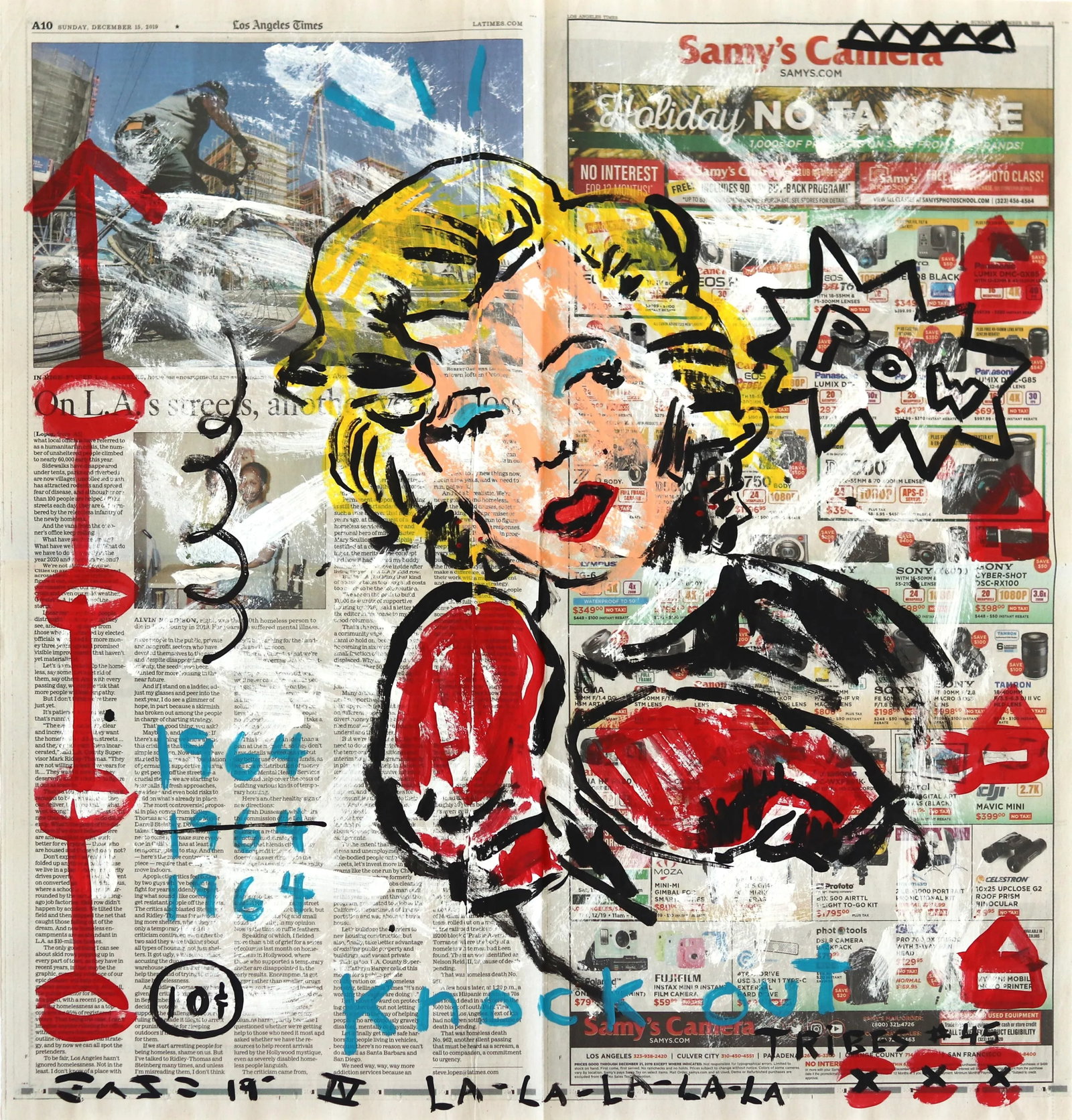 Affordable Contemporary Street Art Painting for Sale "Boxing Marilyn" Original Pop Art Acrylic Paint: Gary John's pop-street artworks have a whimsical, yet exciting and bold quality inspired by classic cartoon and comic book characters. Blending pop sensibilities with a roughened faux-naif street