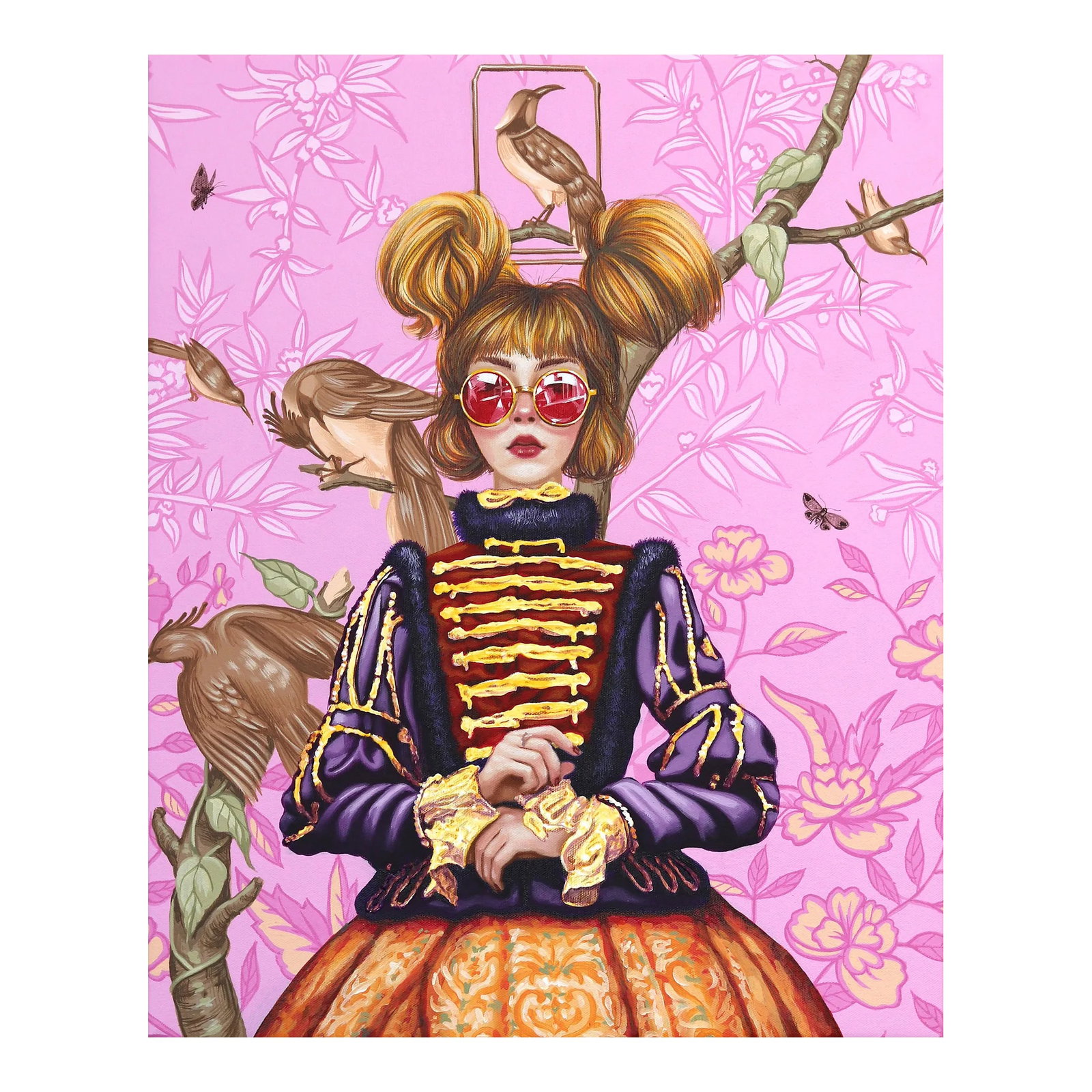 The Top Songbirds Original Artwork by Carlos Gamez De Francisco: The figurative surrealistic paintings of Carlos Gamez de Francisco are heavily influenced by his Cuban upbringing in a Russian governed academia setting. This presence exposed Francisco to the world