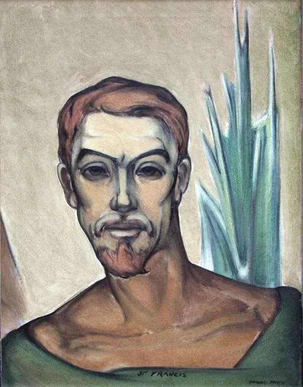 1970s "Portrait of St. Francis" Modernist Oil Painting, Framed - 2