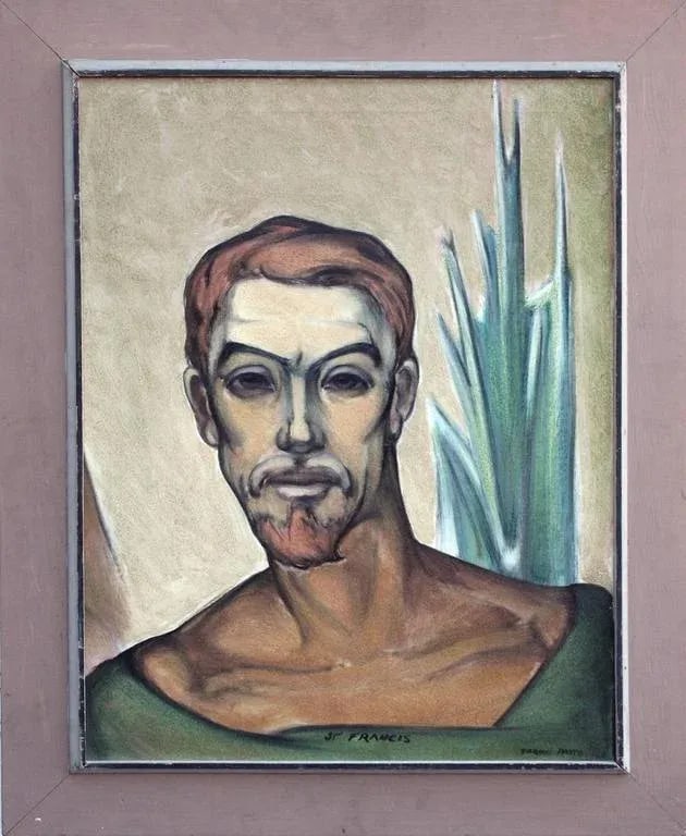 1970s "Portrait of St. Francis" Modernist Oil Painting, Framed - 5