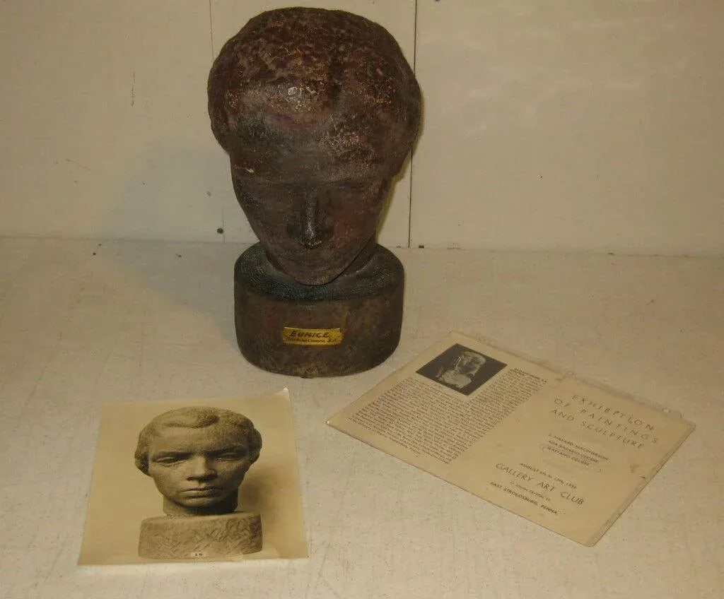 Original 1956 Gaetano Cecere Clay Sculpture Woman Head Bust "Eunice" - 4