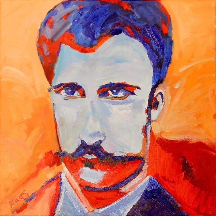 Modern Portraiture, Original Oil Portrait Painting: Modern Narratives - Original Portrait Original oil painting by L Haas, 24 x 24 unframed canvas, signed. Bold color and expressive brushwork bring personality and life to the portrait. Unframed. Frames