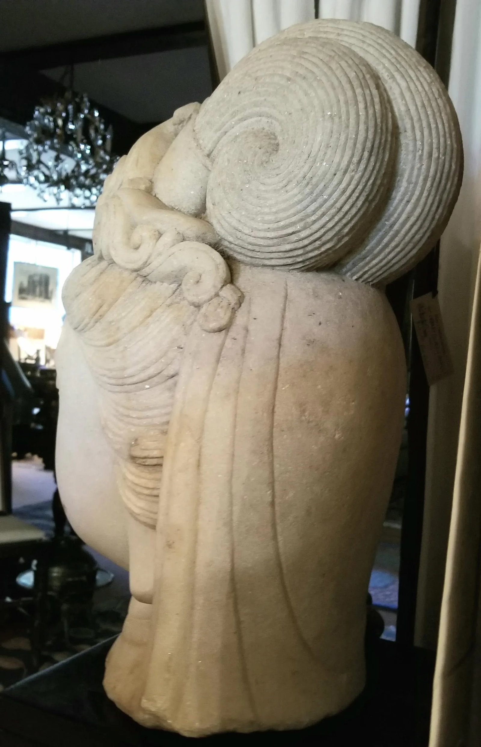 Antique Chinese Male Marble Bust with Black Wooden Pedestal - 4