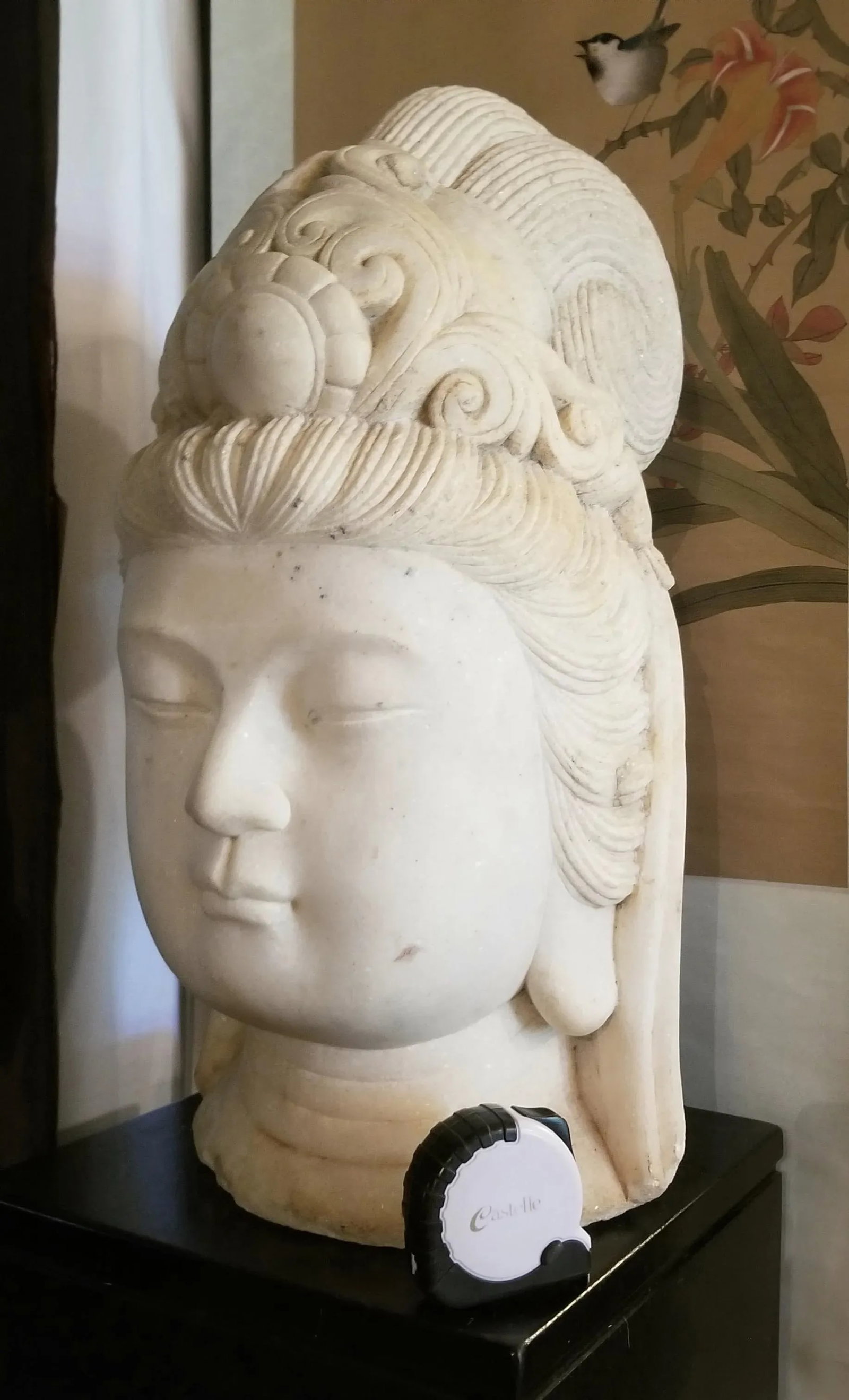 Antique Chinese Male Marble Bust with Black Wooden Pedestal - 9