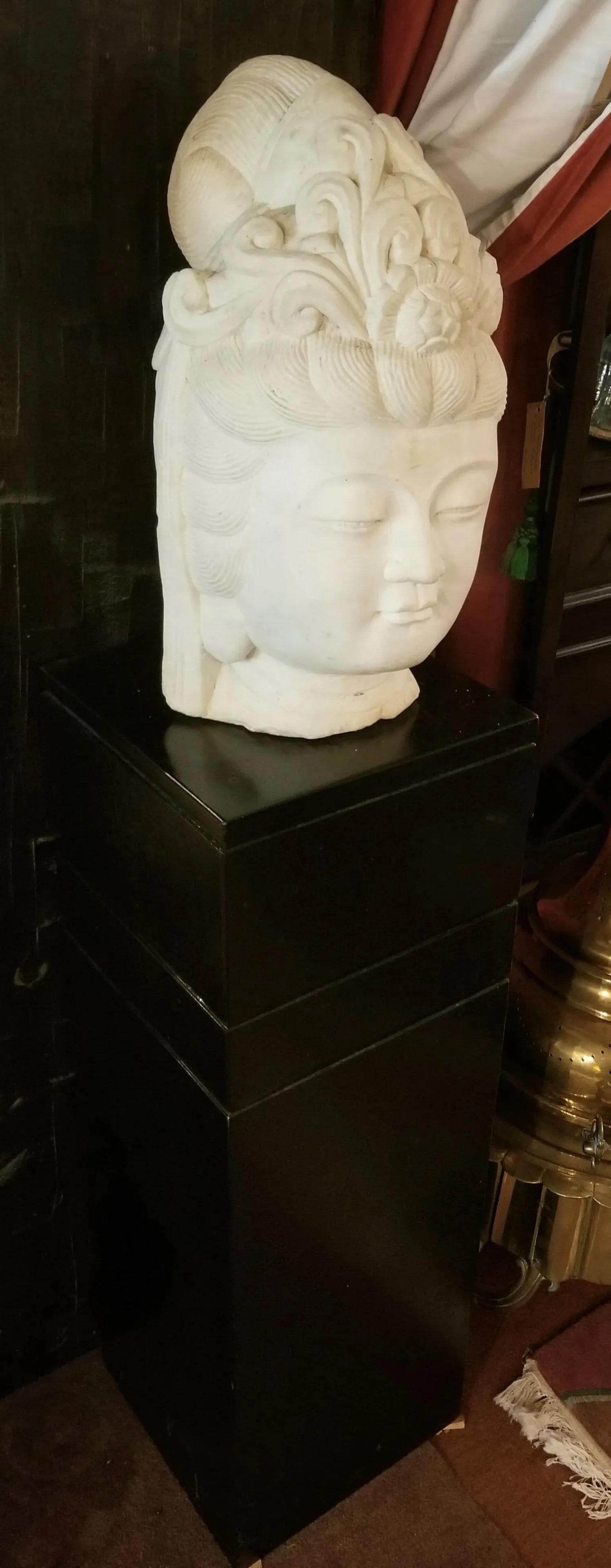 Antique Chinese Female Marble Bust with Black Wooden Pedestal - 11