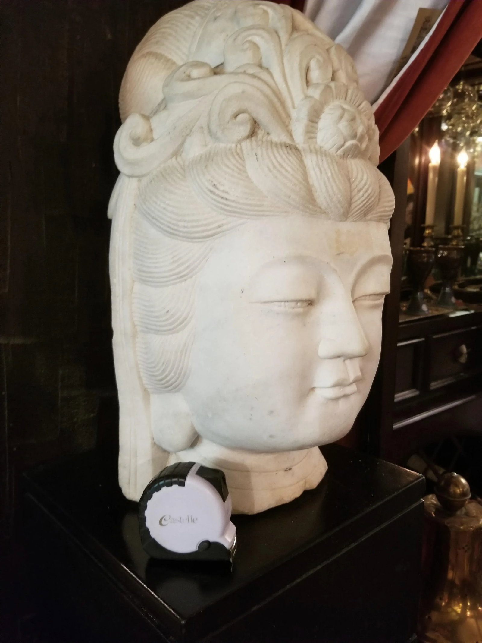 Antique Chinese Female Marble Bust with Black Wooden Pedestal - 4