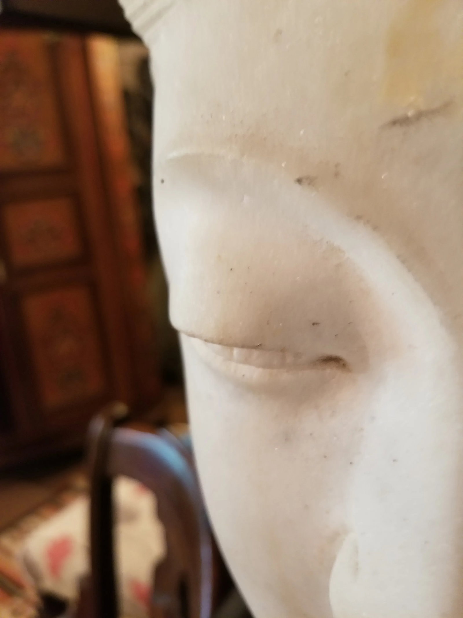 Antique Chinese Female Marble Bust with Black Wooden Pedestal - 6