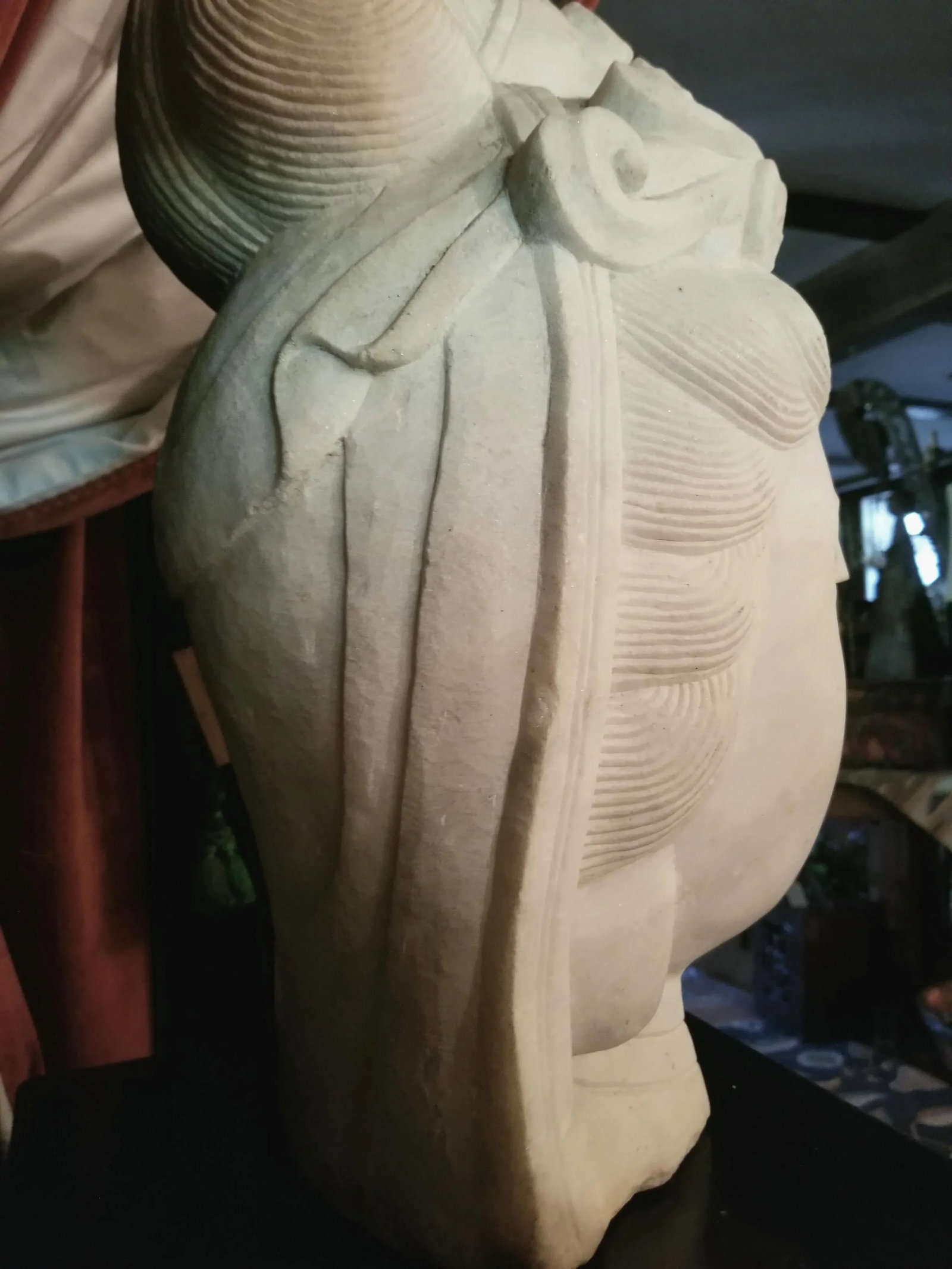 Antique Chinese Female Marble Bust with Black Wooden Pedestal - 8
