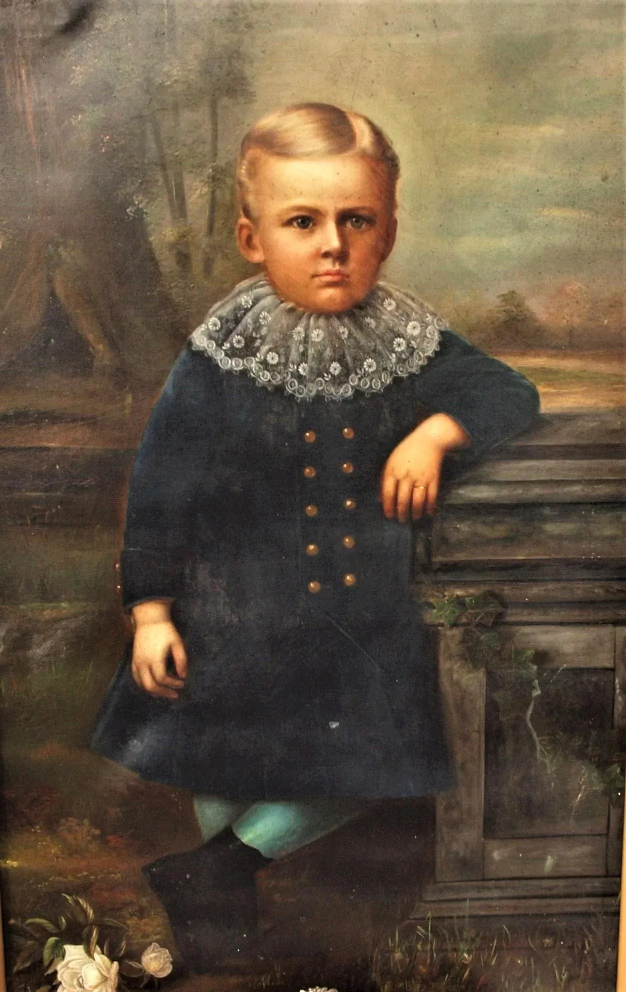 Great Antique 1890 Painting of a Child Boy Over 4 Feet Tall - 2