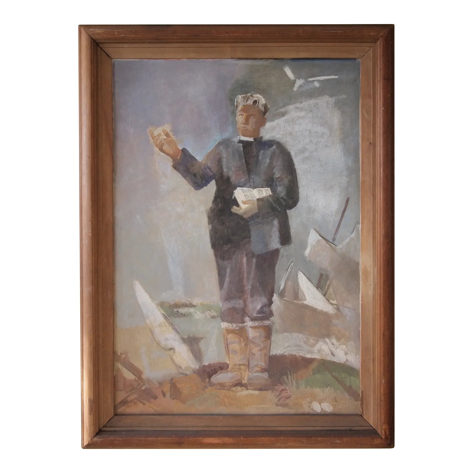 Original 1957 George Matthews Harding Portrait Painting Oil Painting of a Preacher, Framed: -Original 1957 GEORGE Matthews HARDING Portrait PAINTING 58x43" Framed Oil / Board Preacher Man Expressionist Art Mid-Century Modern -Large-scale expressionist portrait, later work by noted artist GEO