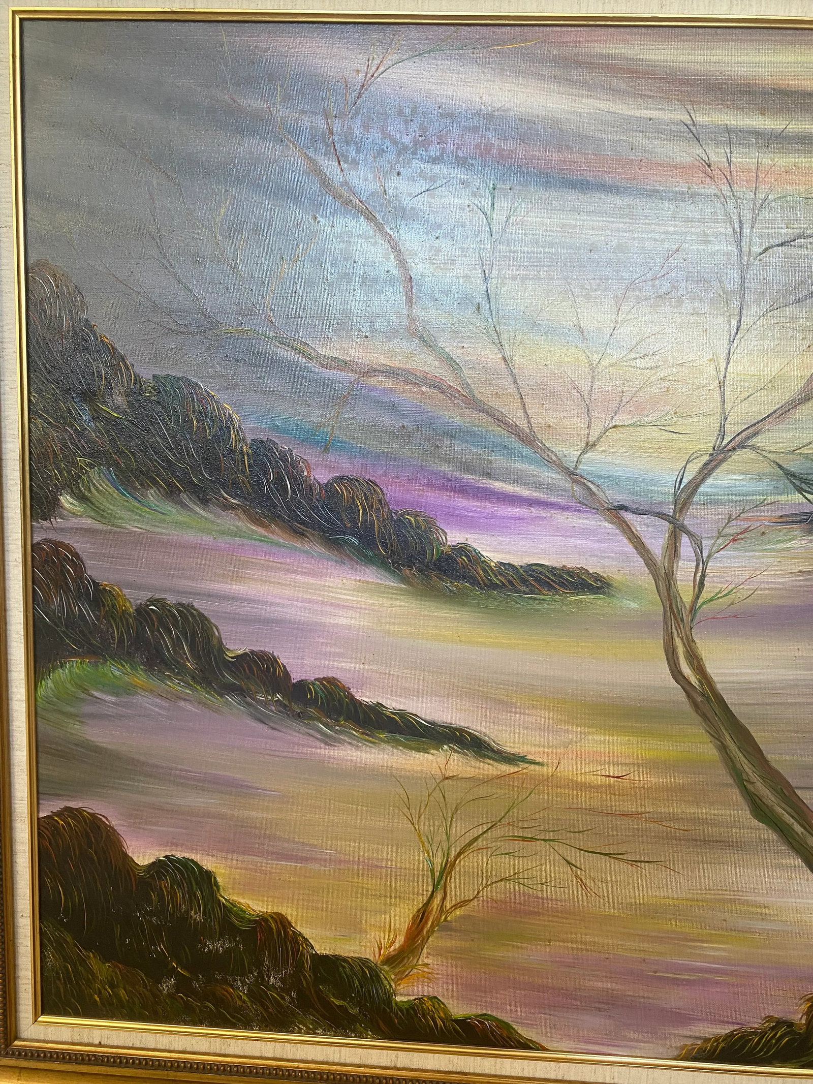 Vintage Contemporary Minimalist Tree and Landscape Oil Painting Signed by Raua 1983 - 2