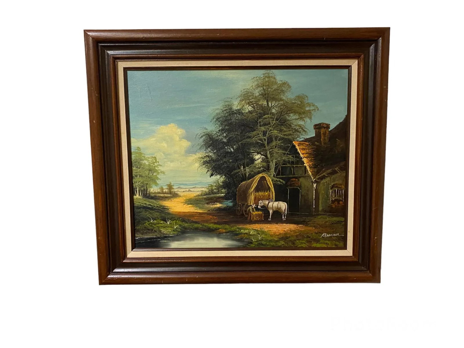 Mid 20th Century Brenner Signed Pastoral Landscape Framed Oil Painting - 10