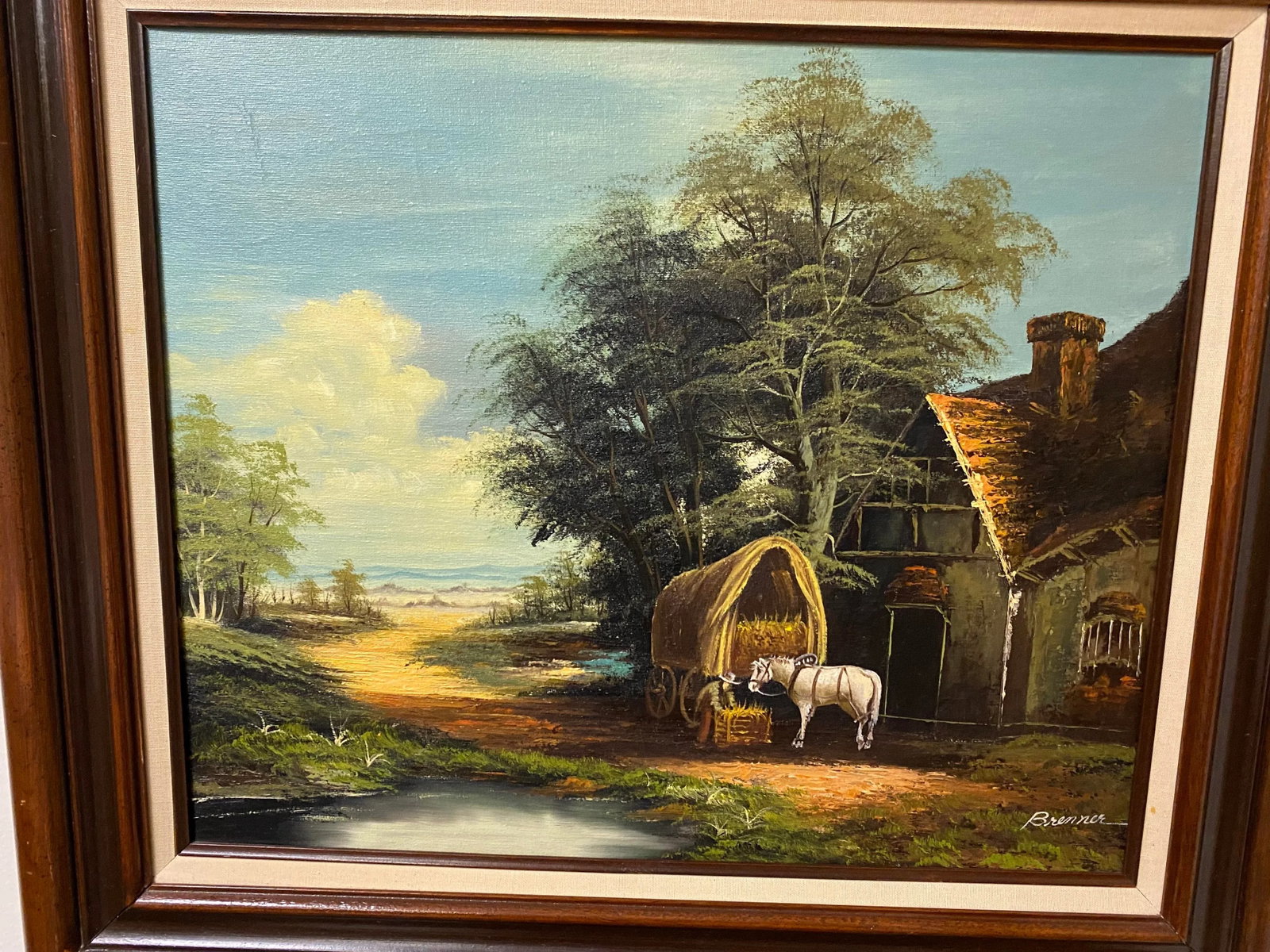 Mid 20th Century Brenner Signed Pastoral Landscape Framed Oil Painting - 3