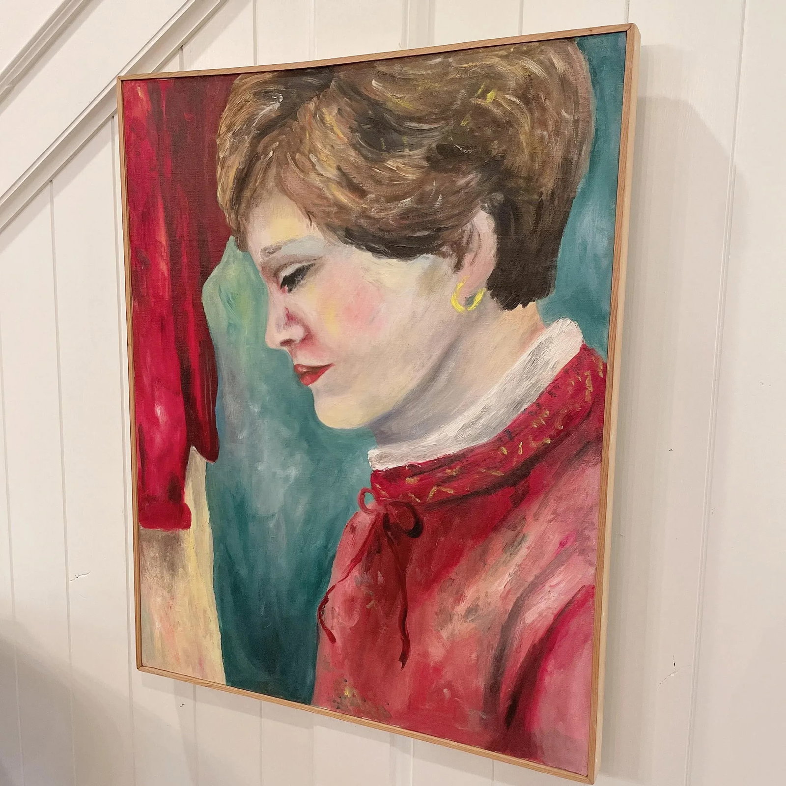 Impressionist Figurative Original Portrait Painting of a "Woman in Red" Midcentury - 11