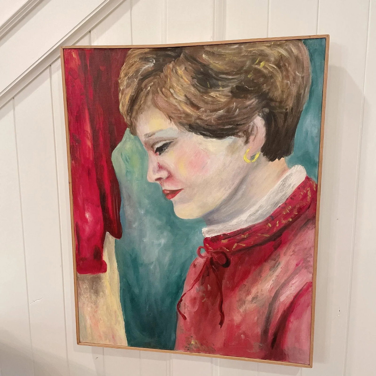 Impressionist Figurative Original Portrait Painting of a "Woman in Red" Midcentury - 12