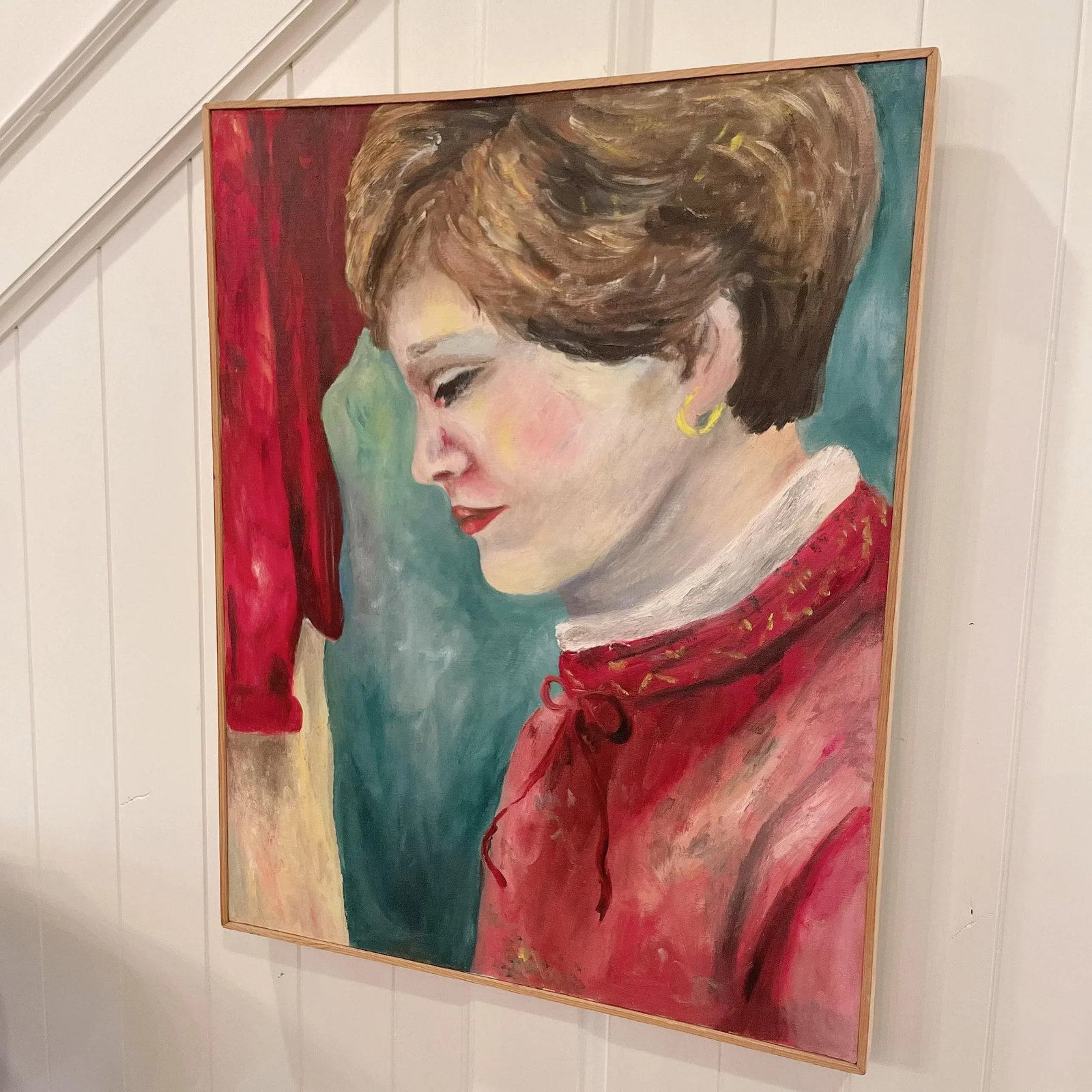 Impressionist Figurative Original Portrait Painting of a "Woman in Red" Midcentury - 2