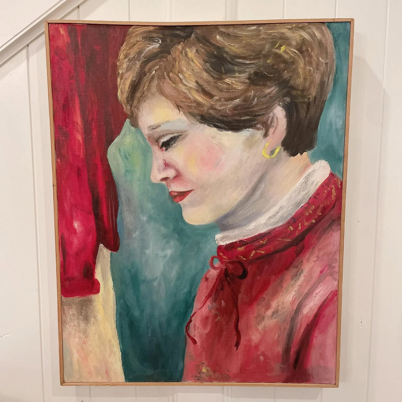 Impressionist Figurative Original Portrait Painting of a "Woman in Red" Midcentury - 3